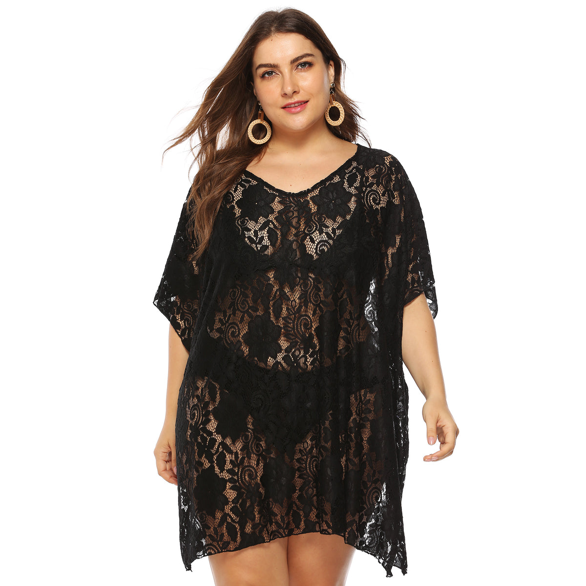 plus size beach dresses india Off White Plus Size Beach Wear Cover Up Dress  Cotton Knitted