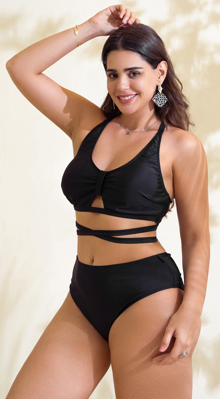 Plus Size With Adjustable Straps Sexy Bikini Swimwear Black