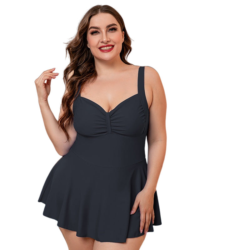 Plus Size Black Gathered Detail Swim Dress – Plus Curvves