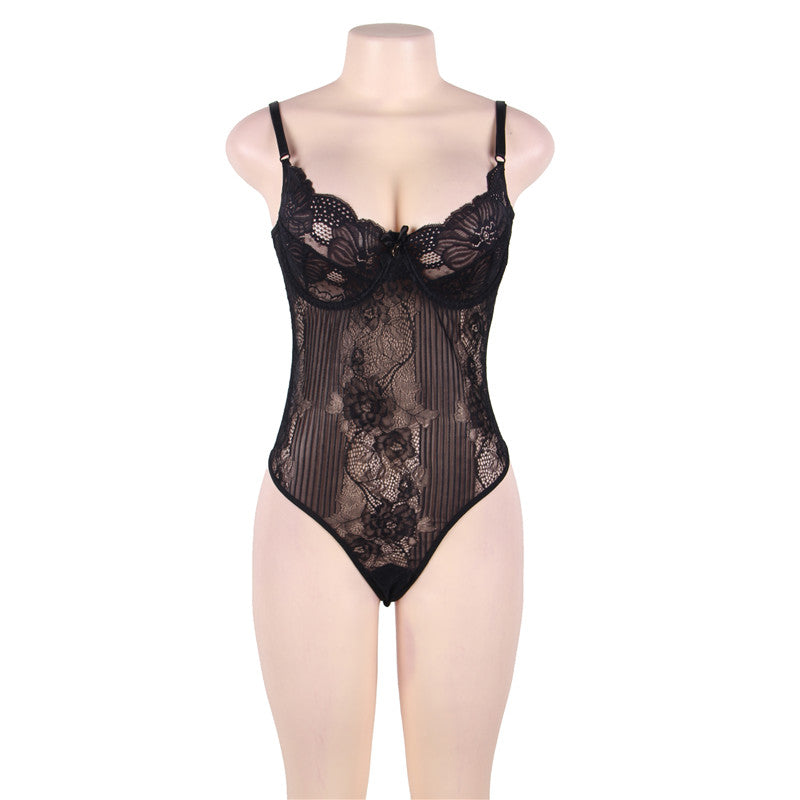 Plus Size Black Glamour Underwire Sheer Lace Teddy – Plus Curvves