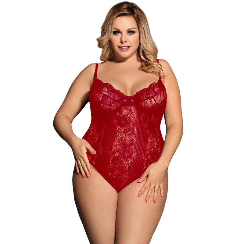 Plus Size Wine Red Glamour Underwire Sheer Lace Teddy – Plus Curvves