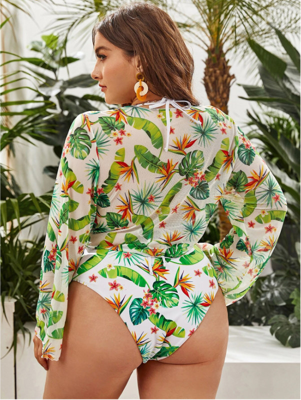 Tropical plus size halter 2025 tankini swimsuits