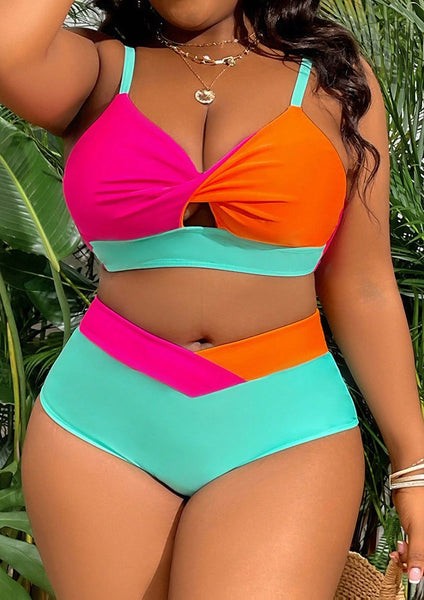 Multicolor Colorblock Cut Out Bikini Set