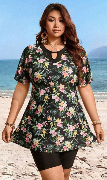 Black Floral Tankini Set