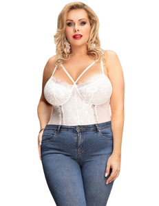 Lace Openable Crotch Plus Size White Bodysuit Without Underwire