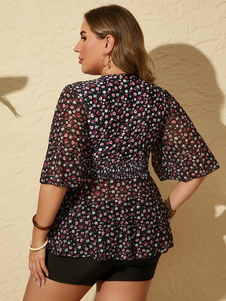 Black Floral Print Tankini Set