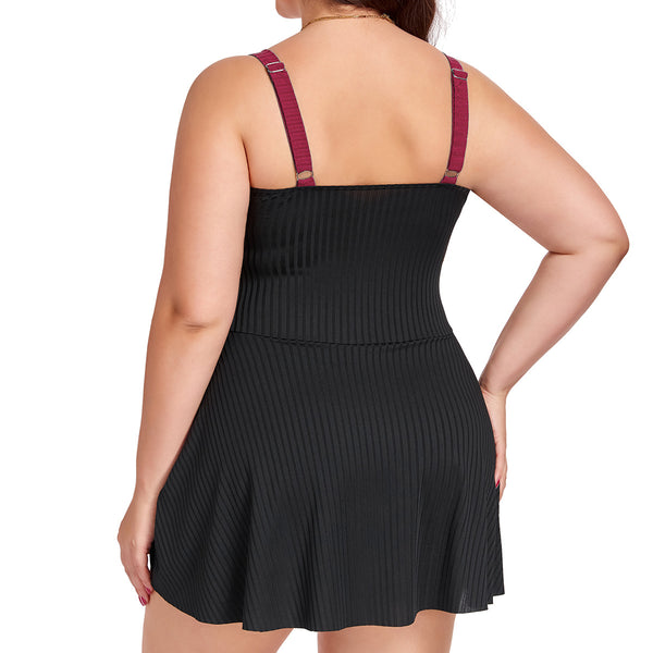 Maroon Solid Deep V One Piece Swimsuit