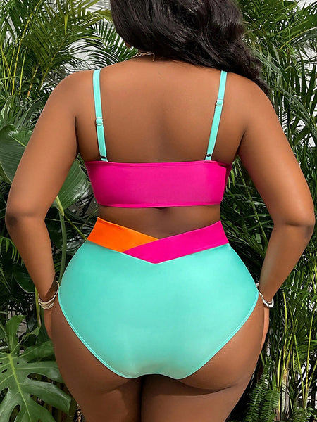 Multicolor Colorblock Cut Out Bikini Set