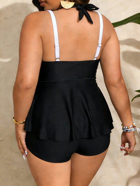 Black Solid Tankini Set