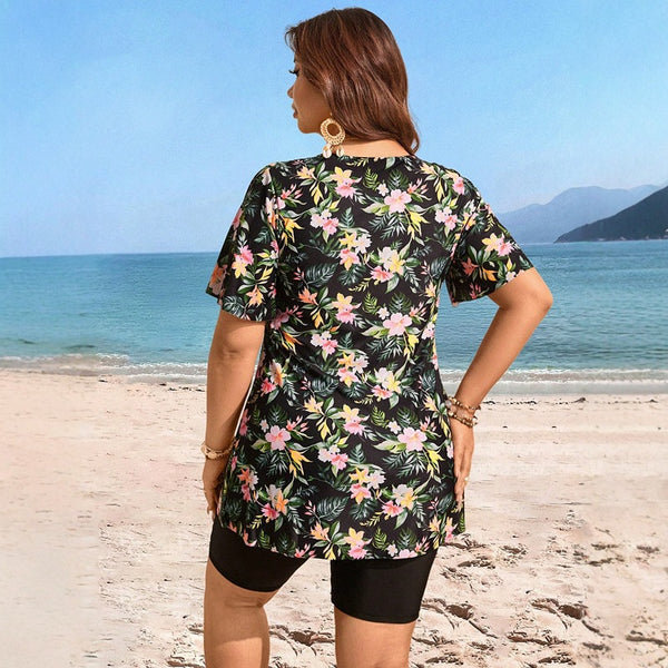 Black Floral Tankini Set