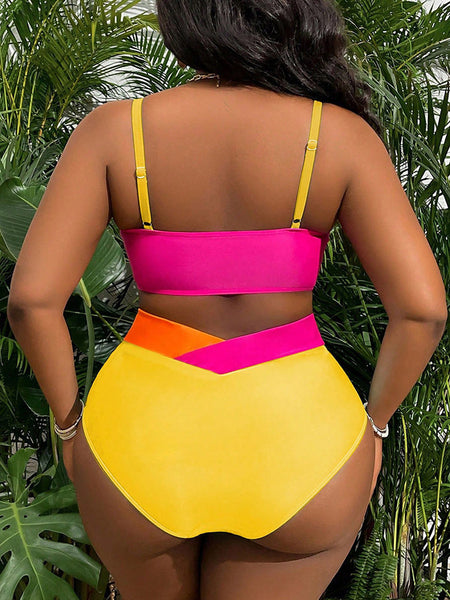 Multicolor Colorblock Cut Out Bikini Set