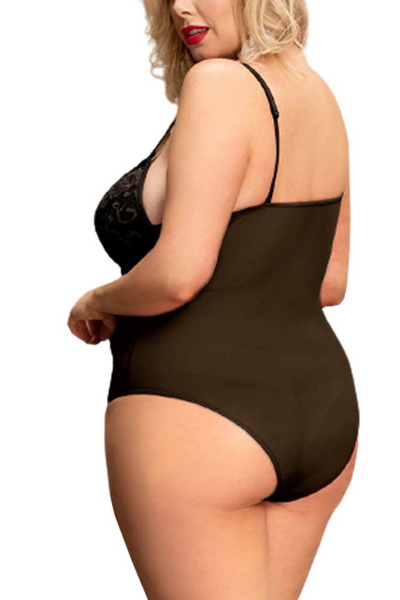 Lace Openable Crotch Plus Size Black Bodysuit Without Underwire
