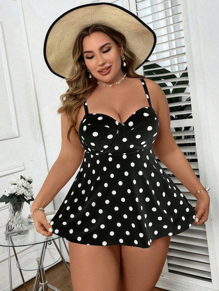 Black Polka Dots Tankini Set