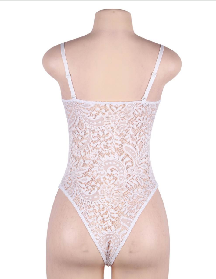 White Plus Size Push Up Cup Lace Teddy Lingerie Plus Curvves