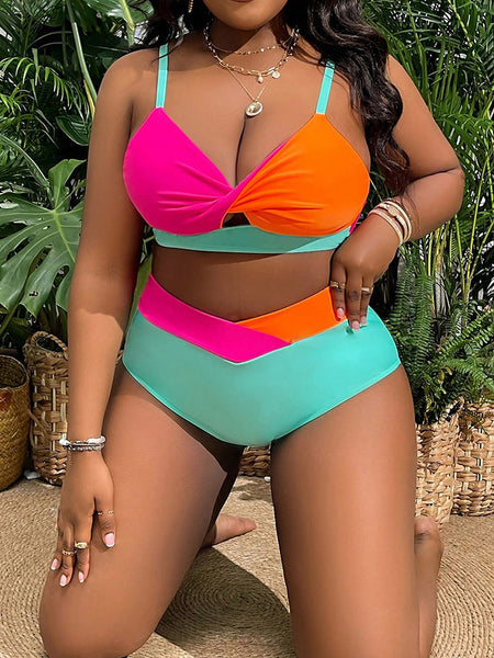 Multicolor Colorblock Cut Out Bikini Set