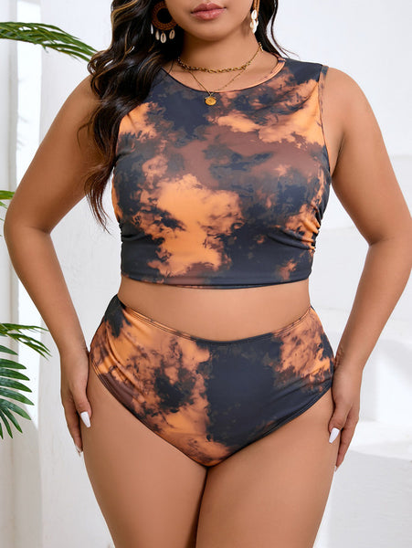 Multicolor Mixed Print High Neck Bikini Set Beach Skirt