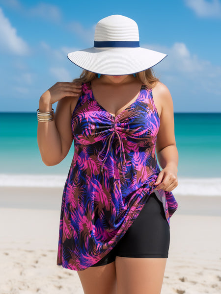 Purple Tropical Tankini Set