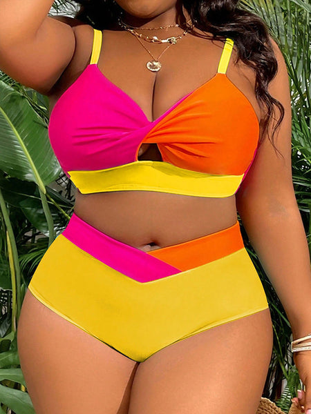 Multicolor Colorblock Cut Out Bikini Set