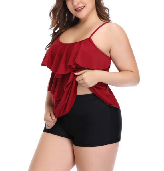 Plus Size Women Tankini Swimsuits Red