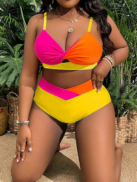 Multicolor Colorblock Cut Out Bikini Set