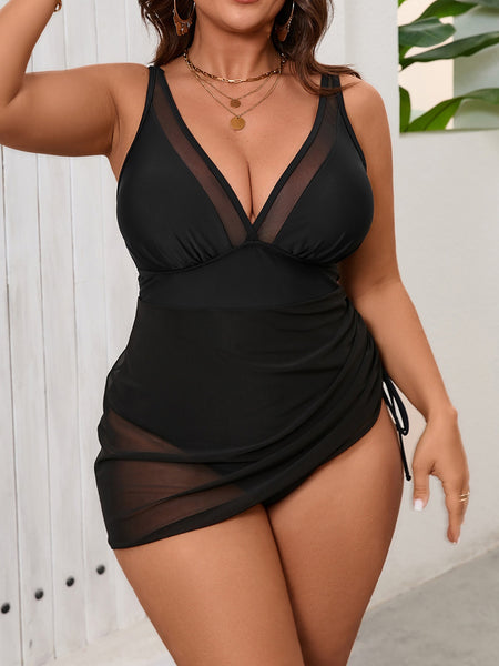 Black Solid Tummy Control Swimsuit