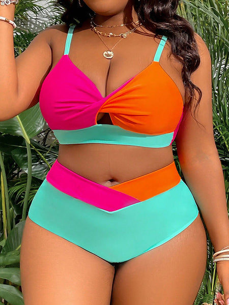 Multicolor Colorblock Cut Out Bikini Set