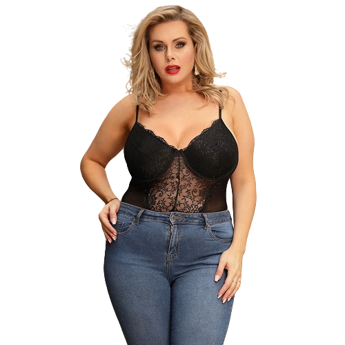 Plus Size Crotch Open Black Teddy With Underwire