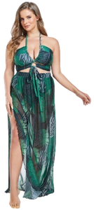 Plus Tropical Print Bikini 3 Piece Bathing Suit Green