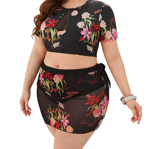 3 Piece Plus Size Floral Print Swimsuit