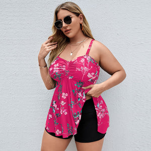 Plus Size Floral Print Swim Dress With Shorts Pink