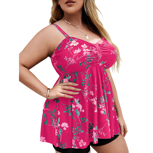 Plus Size Floral Print Swim Dress With Shorts Pink