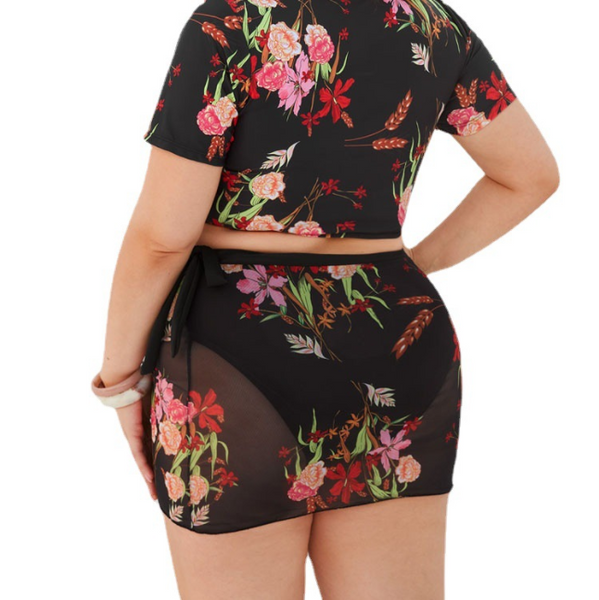3 Piece Plus Size Floral Print Swimsuit