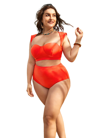 Plus Cut-out Underwire Bikini Swimsuit With Beach Skirt Orange