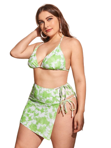 Plus Size Marble Print Bikini Swimsuit Green