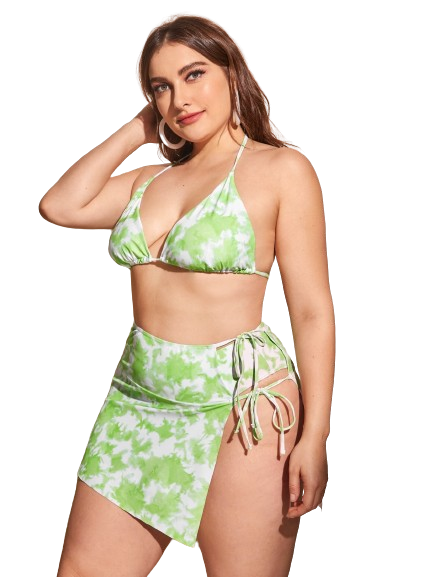 Plus Size Marble Print Bikini Swimsuit Green