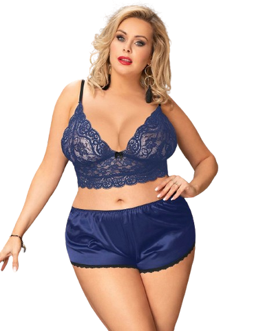 Sleepwear with Panties Sexy Silk Lace Camisole Blue