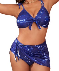 Plus Size Bikinis Print Swimwear Blue