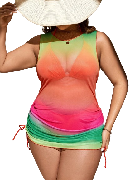 Plus Size Gradient Multicolor Color Three-piece Swimsuit