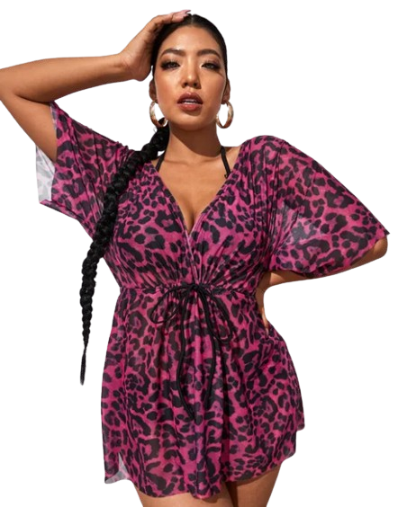 Plus Size Leopard Cover Up Pink 