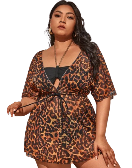 Plus Size Leopard Cover Up Yellow