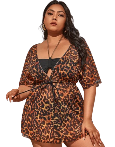 Plus Size Leopard Cover Up Yellow
