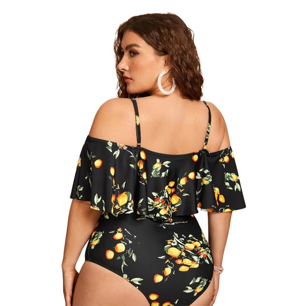 Off the shoulder One Piece Swimsuit Fruit Print