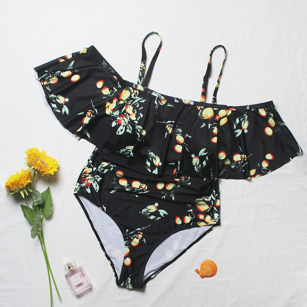 Off the shoulder One Piece Swimsuit Fruit Print