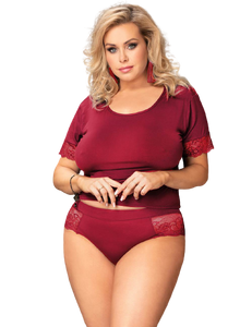 Stretchy Modal Red Casual Sleepwear Plus Size Two-piece set Red