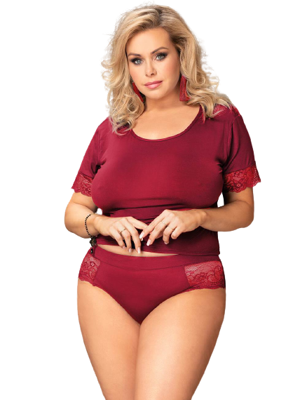 Stretchy Modal Red Casual Sleepwear Plus Size Two-piece set Red