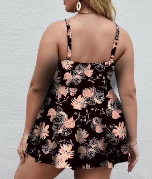 Plus Size Floral Print Swim Dress With Shorts Multicolor