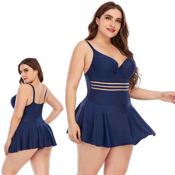 Plus Size Navy Blue Cut Out Underwire Bikini Swimsuit