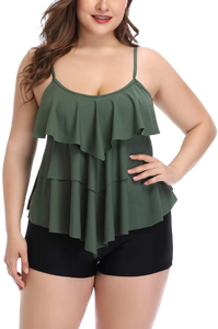 Plus Size Holipick Women Tankini Swimsuits Green