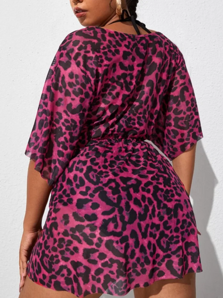 Plus Size Leopard Cover Up Pink