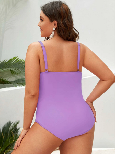 Plus Ruched Wrap Cross Push Up One Piece Swimsuit Purple